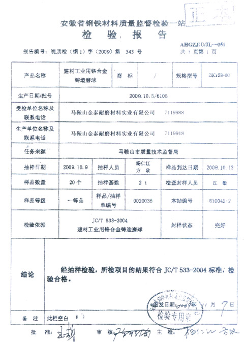 产品质量检验报告